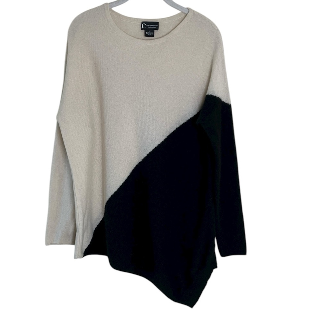 Bloomingdale's Asymmetrical Cream and Black Sweater